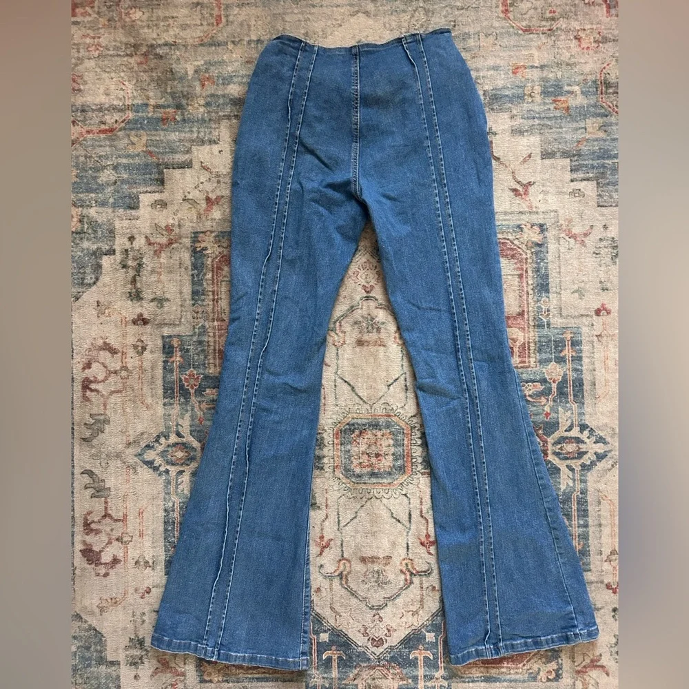 SOLD Wide Leg Flared Bell Bottom Denim Jeans Pants w Bows Low Rise Boho Preppy - Picture 8 of 9